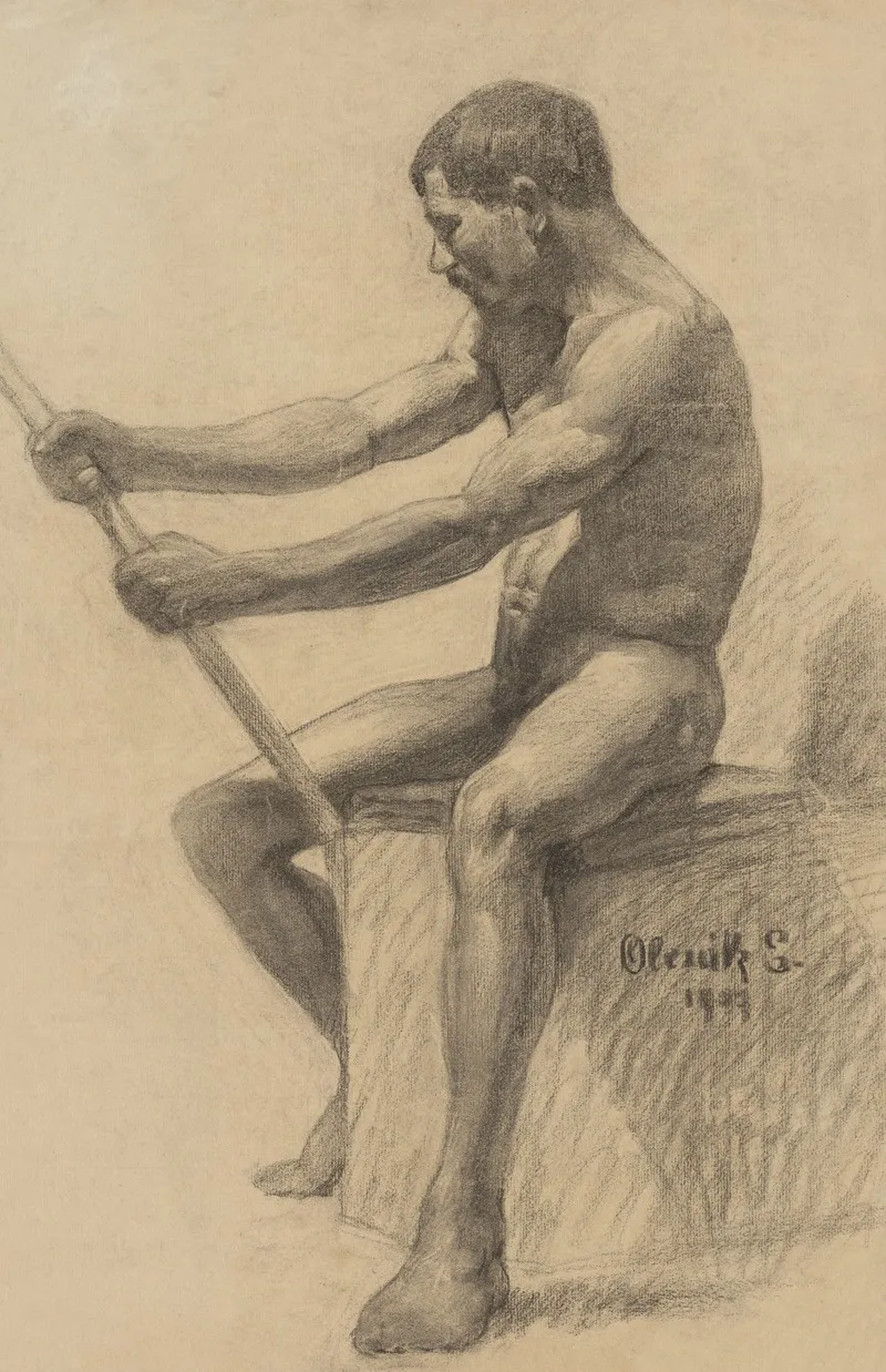 Study Of A Seated Man With A Cane by Emil Alexay-Olexák - Canvas Print
