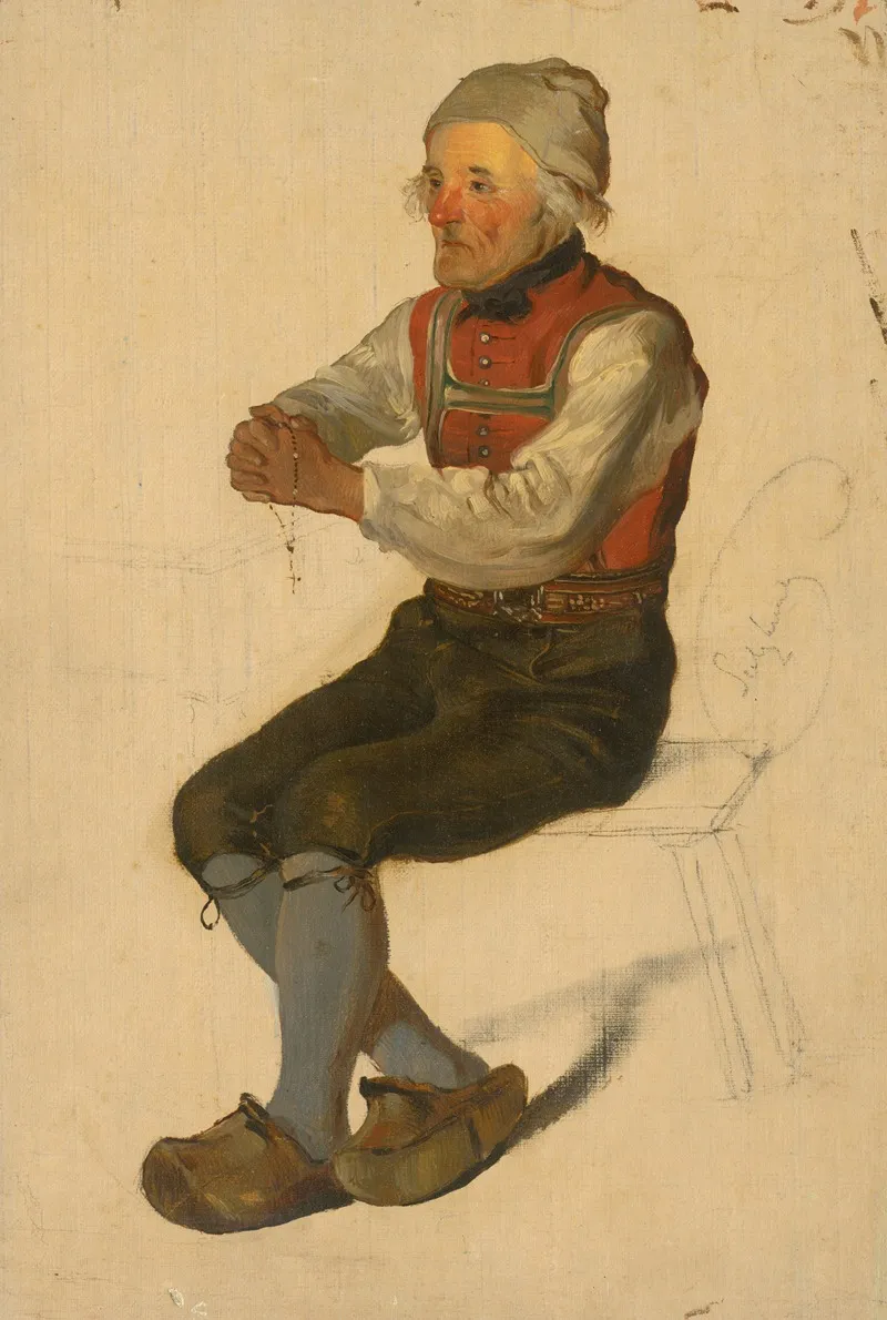 Study Of A Seated Peasant 2 by Friedrich Carl von Scheidlin - Canvas Print