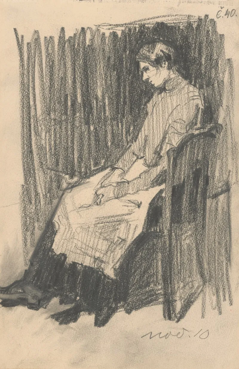 Study Of A Seated Woman With An Apron by Eduard Putra - Canvas Print