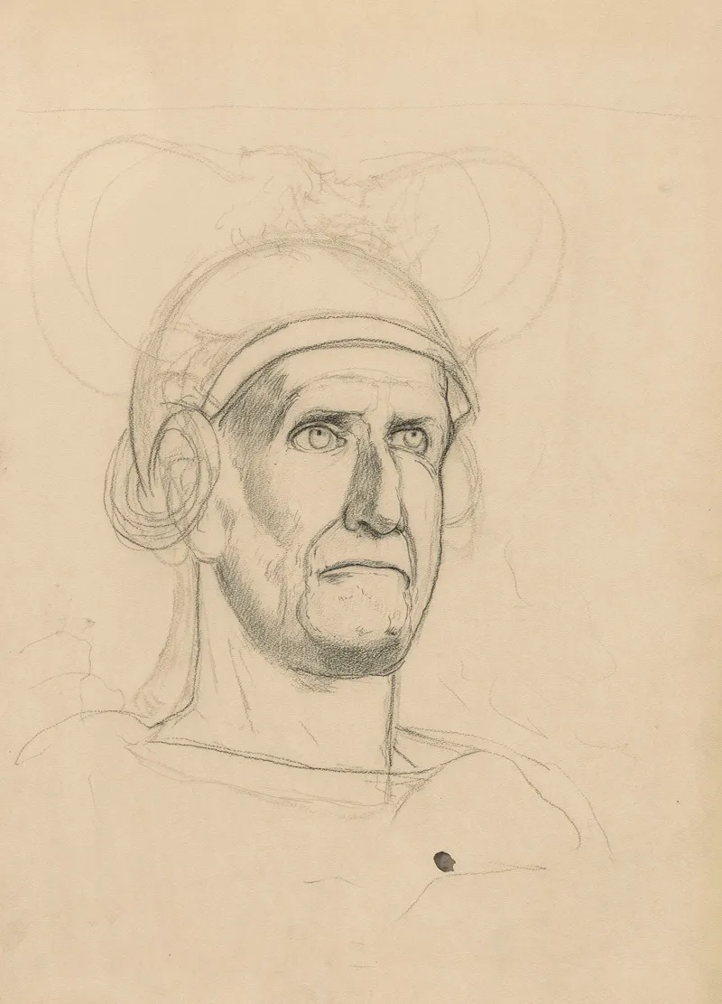 Study Of A Warriors Head In A Helmet