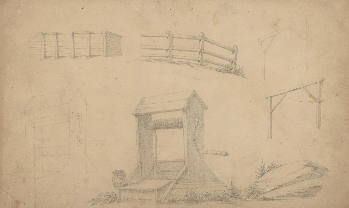 Study Of A Well And Fences Perhaps Intended For Student Practice