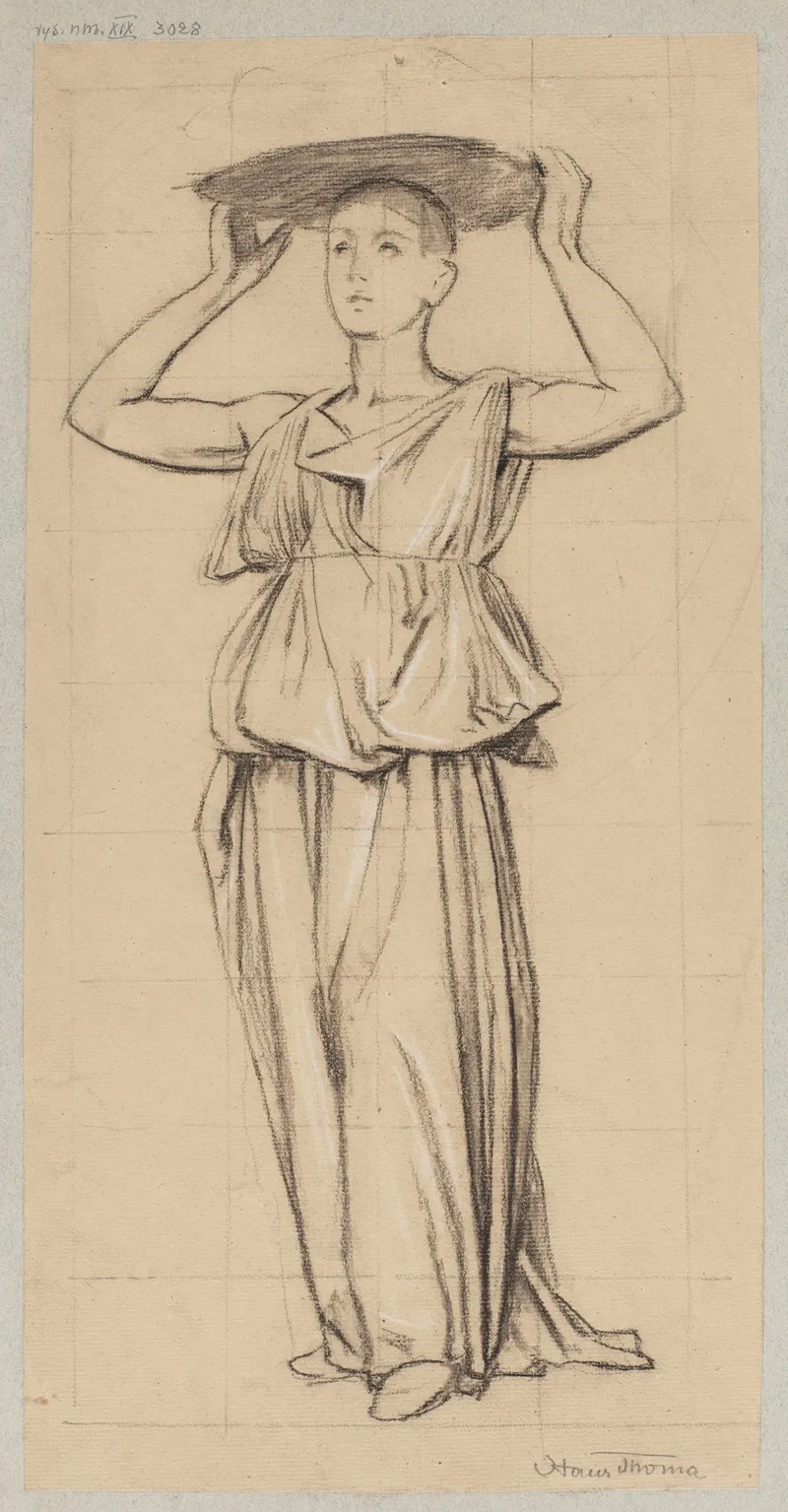Study Of A Woman Carrying A Flower Basket On Her Head