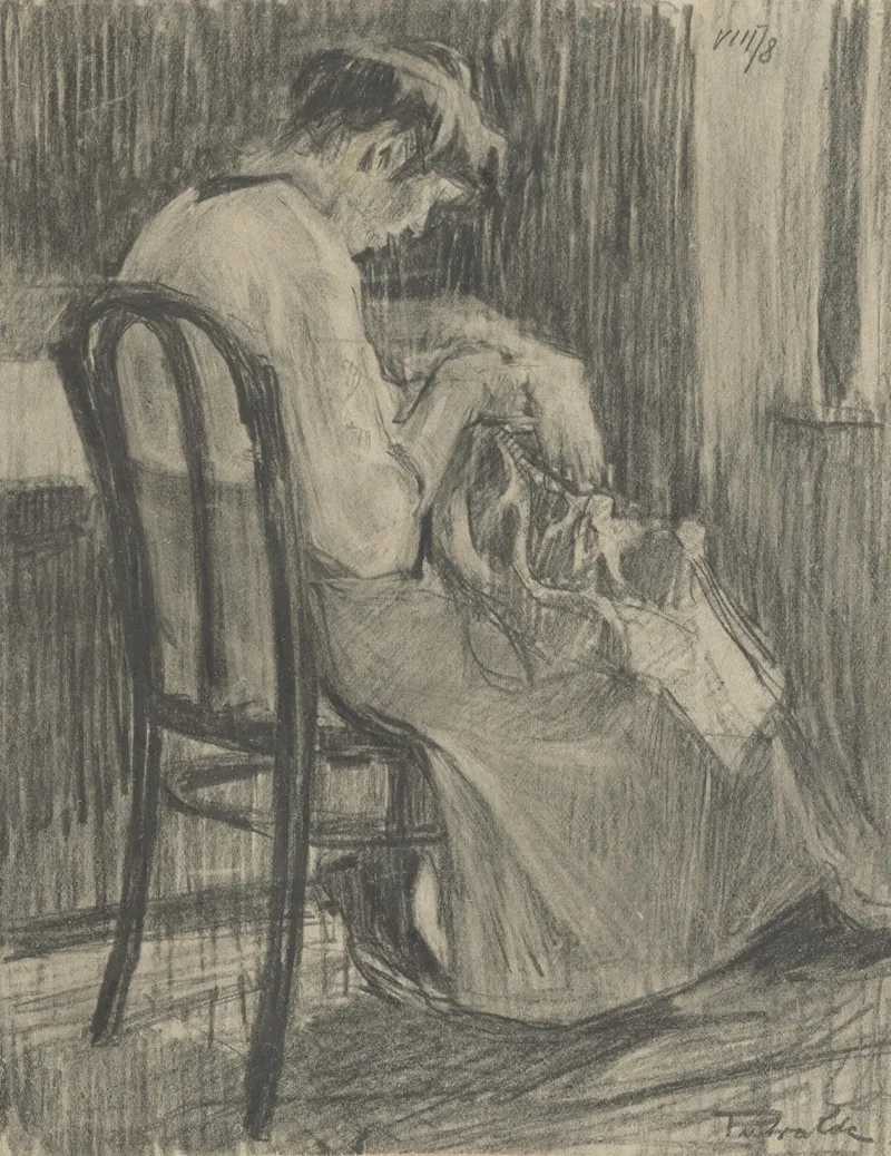 Study Of A Woman Sewing 2 by Eduard Putra - Canvas Print
