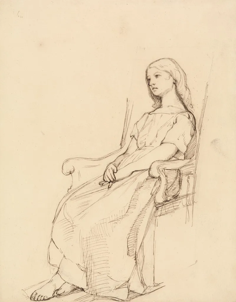 Study Of A Young Girl Seated by Daniel Maclise - Canvas Print
