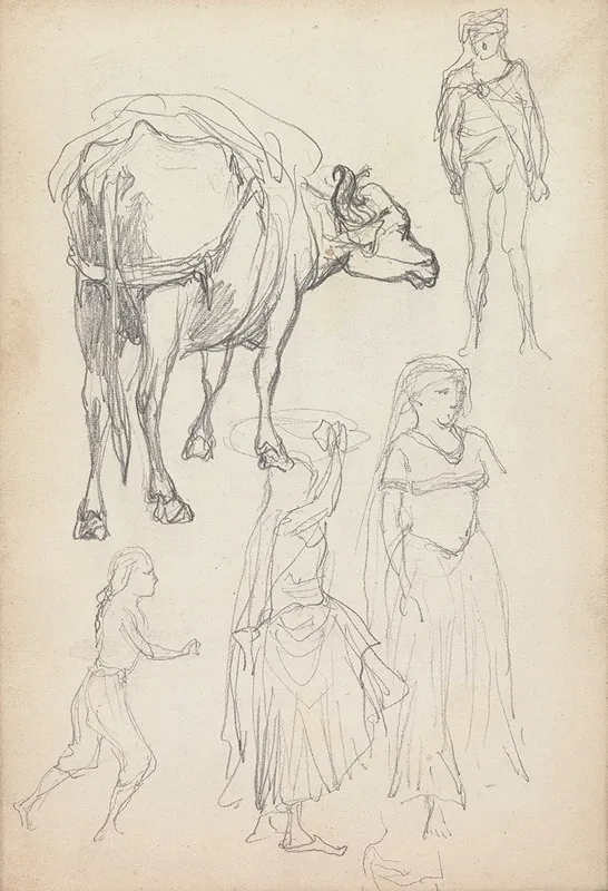 Study Of An Ox And Standing Figures by William Simpson - Canvas Print
