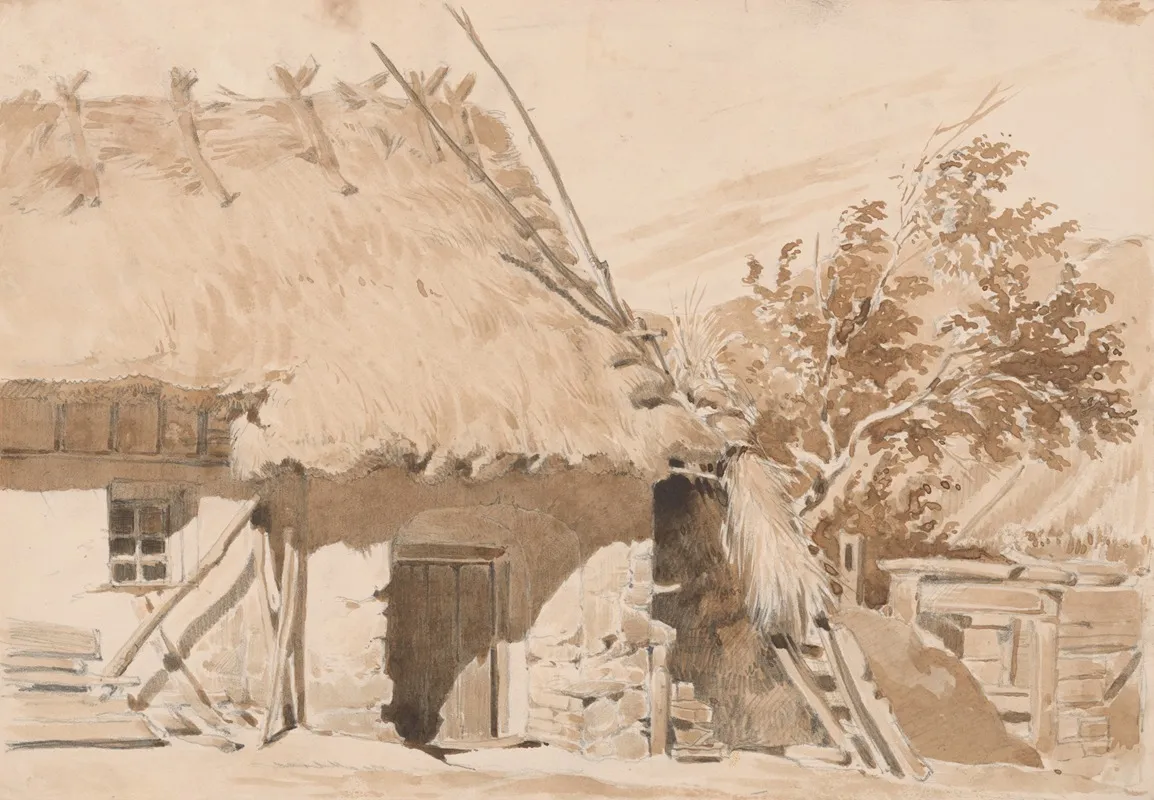 Study Of Cottage With Thatched Roof by Friedrich Carl von Scheidlin - Canvas Print