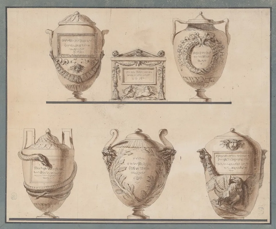 Study Of Five Vases Or Urns by Felice Giani - Canvas Print