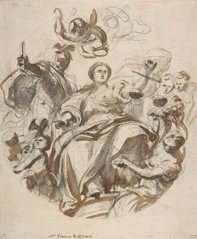 Study Of Justice Dispensing Rewards To The Arts by Lorenzo De' Ferrari - Canvas Print