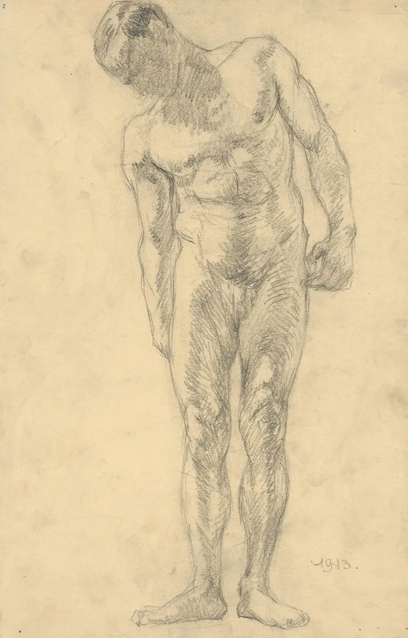 Study Of Male Nude 12 by Emil Alexay-Olexák - Canvas Print