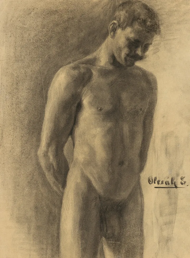 Study Of Male Nude 5 by Emil Alexay-Olexák - Canvas Print