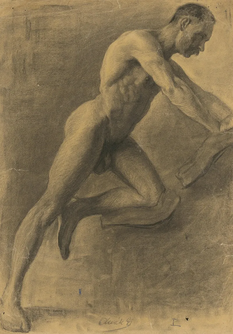 Study Of Male Nude 9 by Emil Alexay-Olexák - Canvas Print