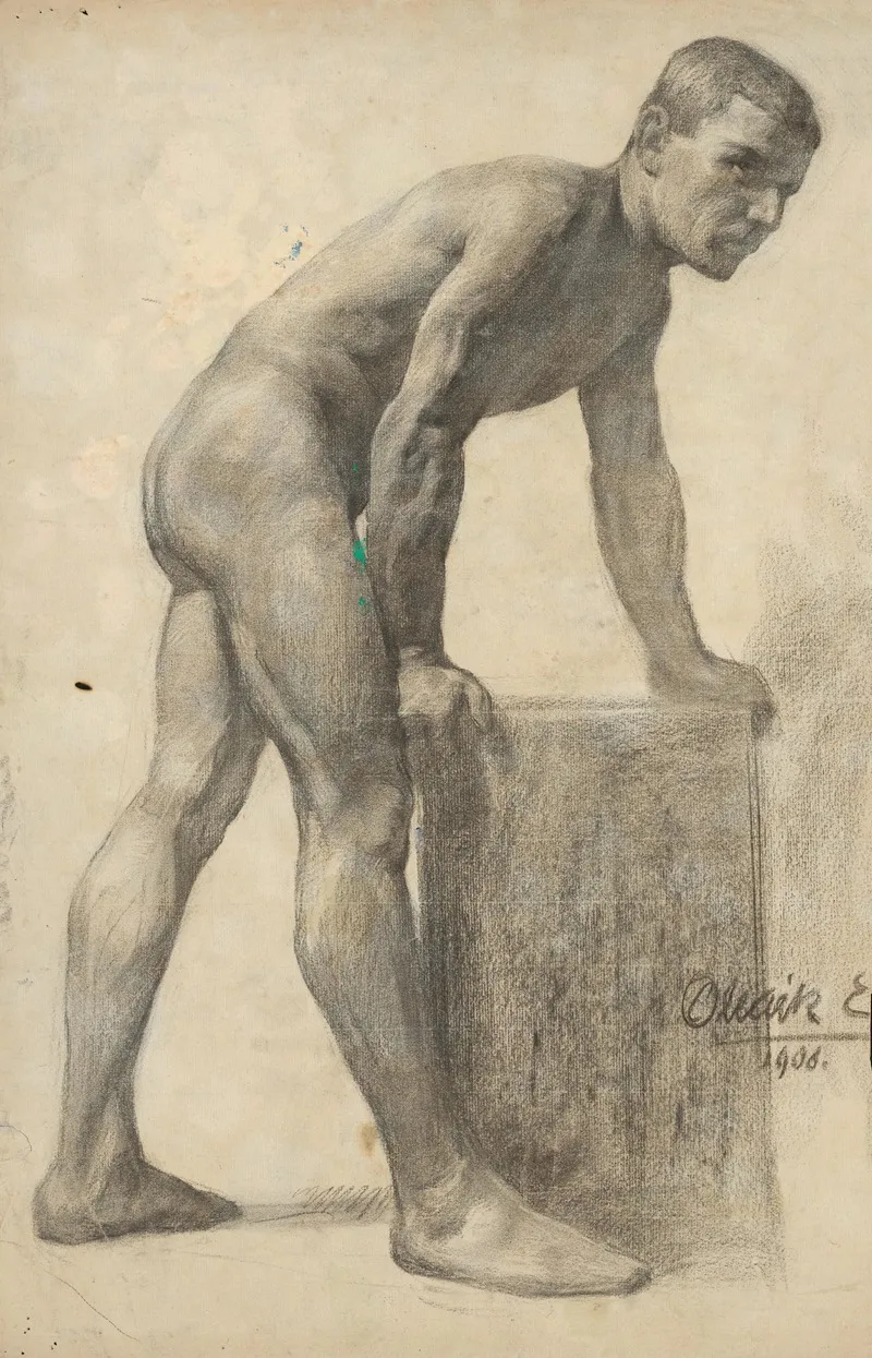 Study Of Male Nude From The Side by Emil Alexay-Olexák - Canvas Print