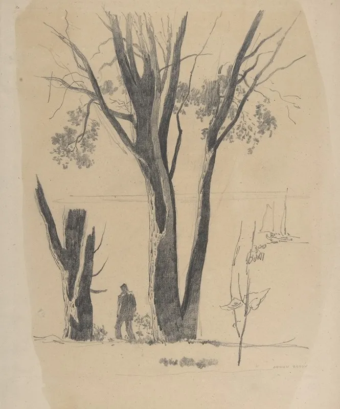 Study Of Man Between Trees by Odilon Redon - Canvas Print