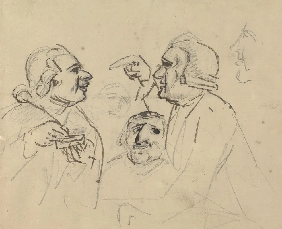 Study Of Mens Heads Two In Foreground Arguing
