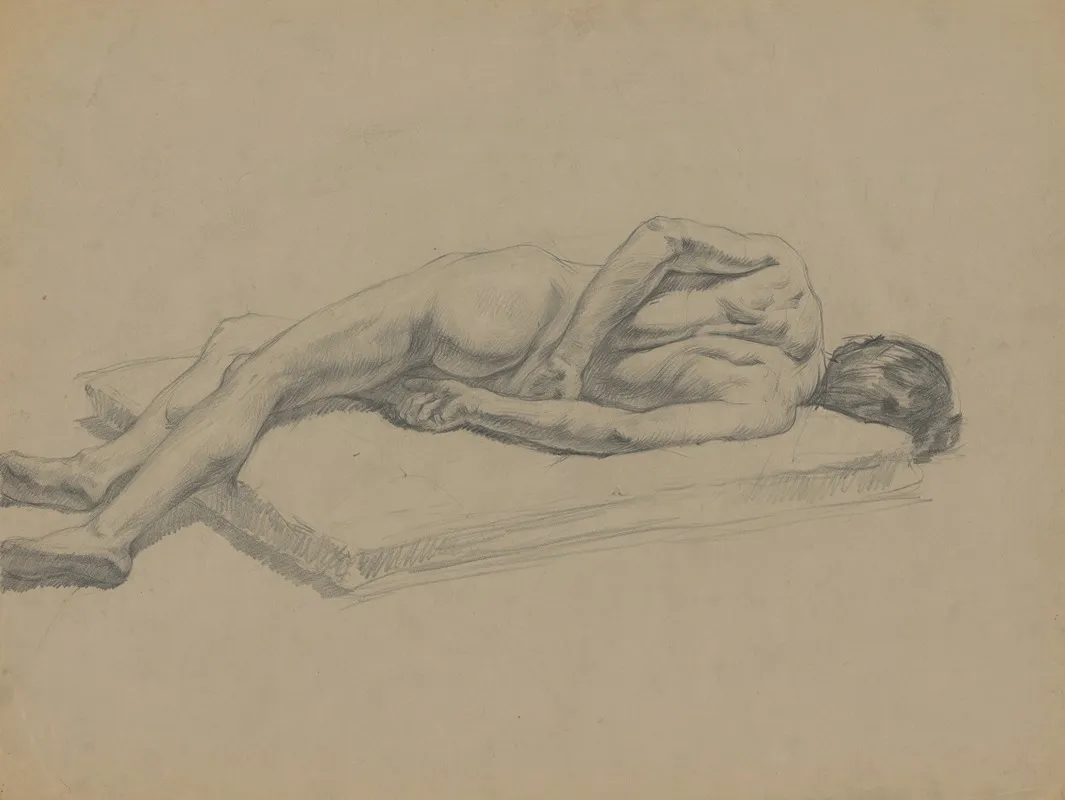 Study Of Reclining Male Nude by Emil Alexay-Olexák - Canvas Print