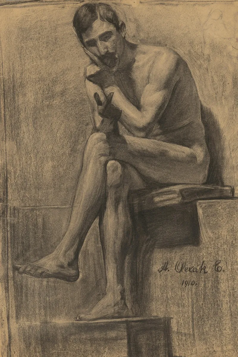 Study Of Seated Man With His Legs Crossed by Emil Alexay-Olexák - Canvas Print