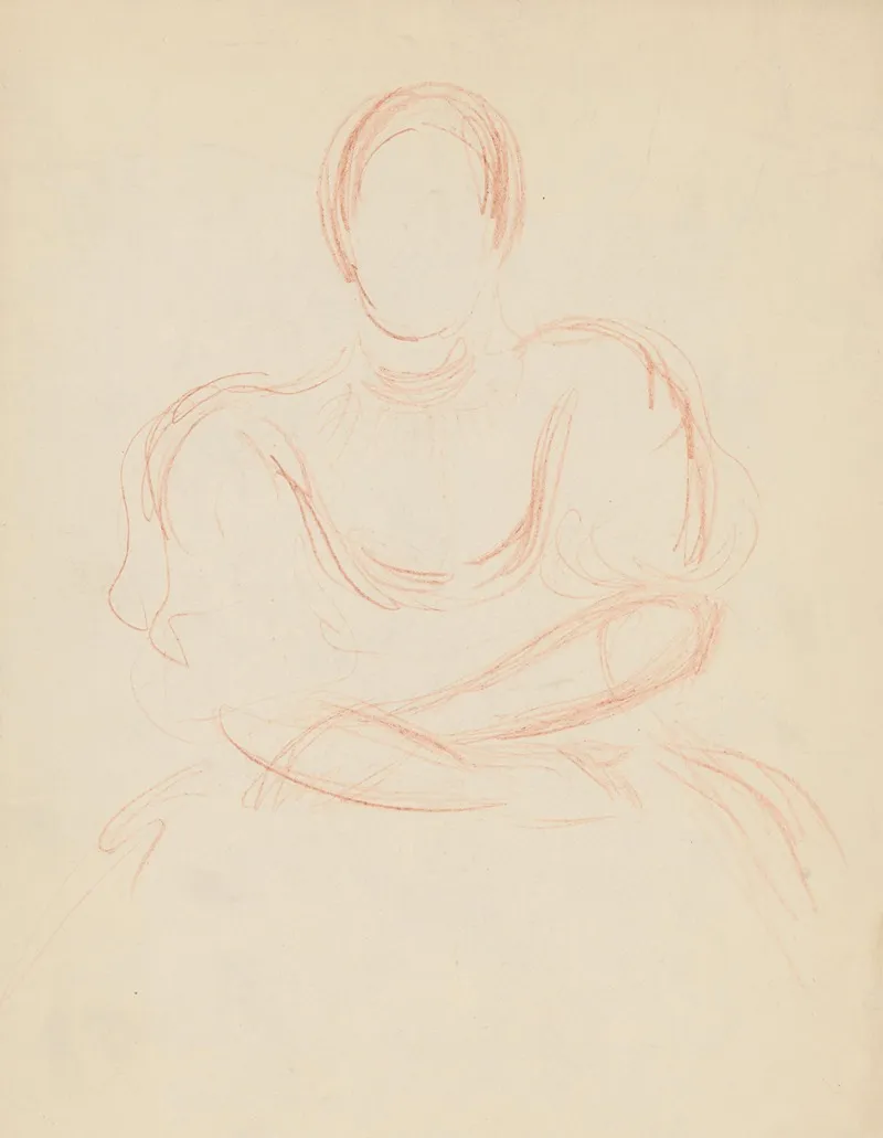 Study Of Seated Woman In A Blouse With Large Sleeves