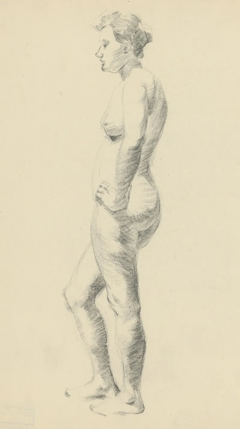 Study Of Standing Female Nude From The Side