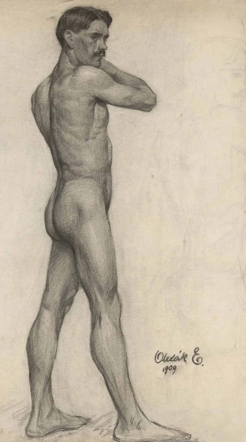 Study Of Standing Male Nude by Emil Alexay-Olexák - Canvas Print