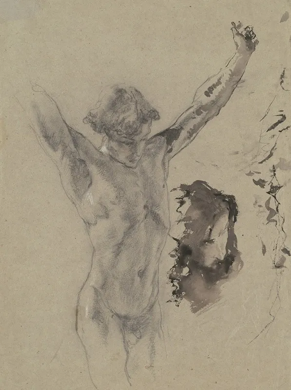 Study Of The Figure And Head Of Christ In Christ On The Cross And Mary Magdalene by Mosè Bianchi - Canvas Print