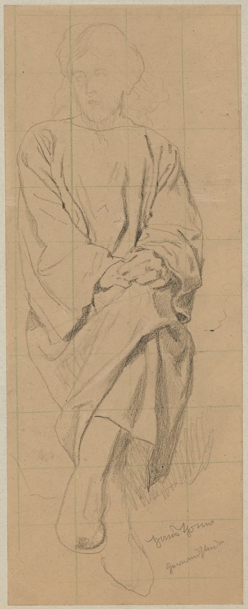 Study Of The Figure Of A Seated Man In A Long Robe With His Hands Resting On His Knees