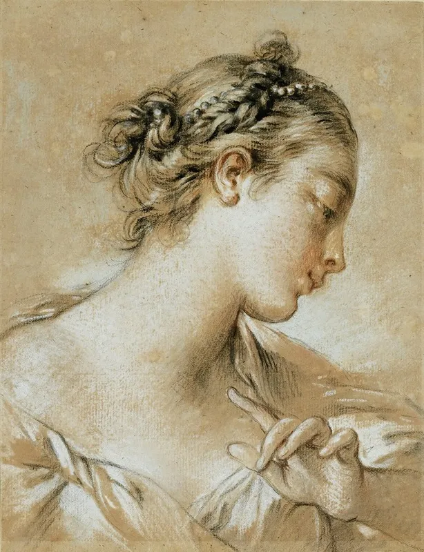 Study Of The Head Of A Young Girl With Pearls In Her Hair