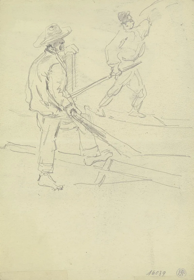 Study Sheet Two Fishermen by Friedrich Ernst Morgenstern - Canvas Print