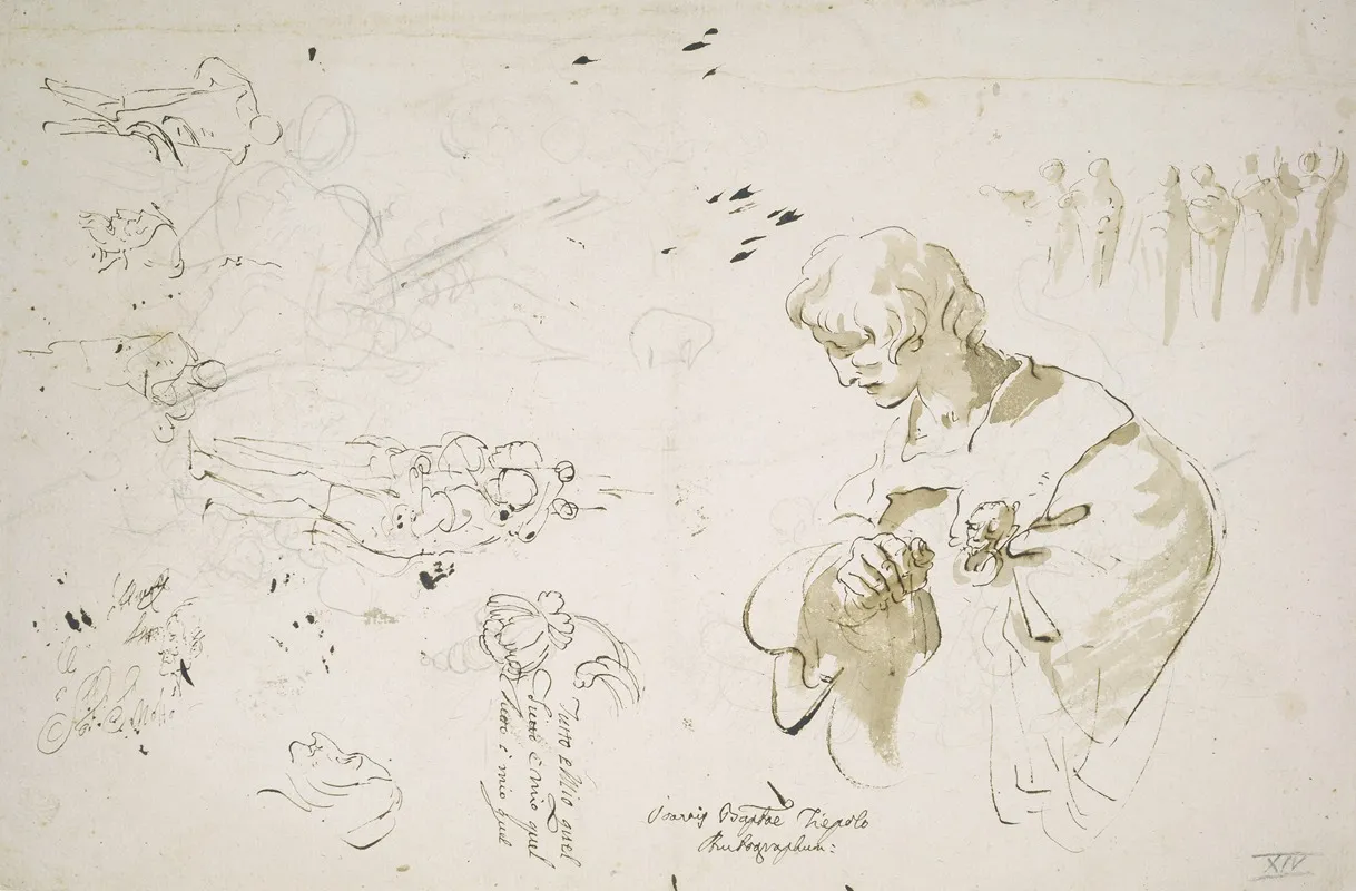 Study Sheet With A Young Man In Profile Looking Left Studies Of Figures And Heads