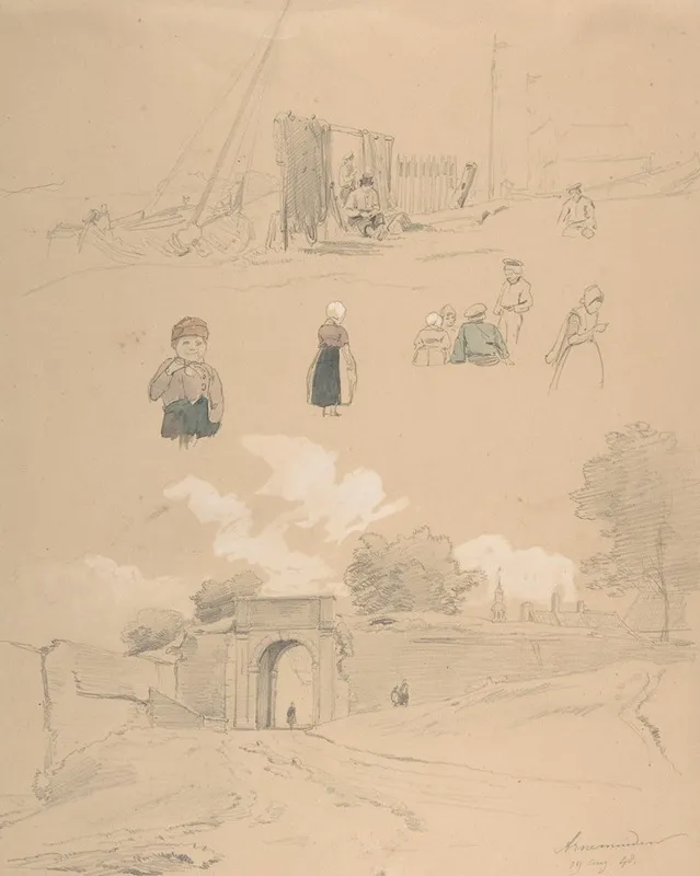 Study Sheet With Figures And Landscapes At Arnemuiden Near Middelburg The Netherlands