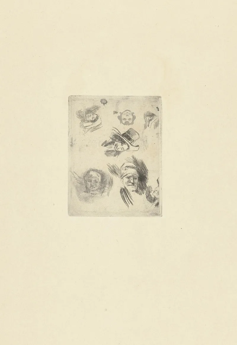 Study Sheet With Heads by Félicien Rops - Canvas Print
