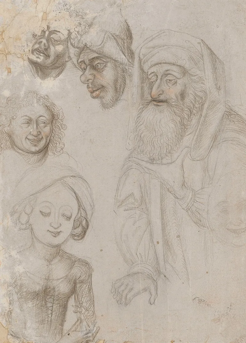 Study Sheet With Two Half Figures And Four Heads