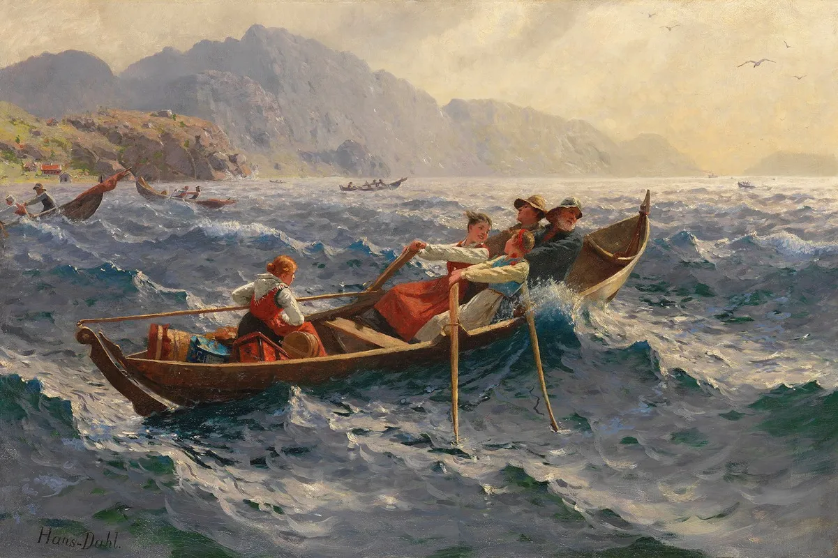 Sturmische Uberfahrt Am Fjord by Hans Andreas Dahl - Canvas Print
