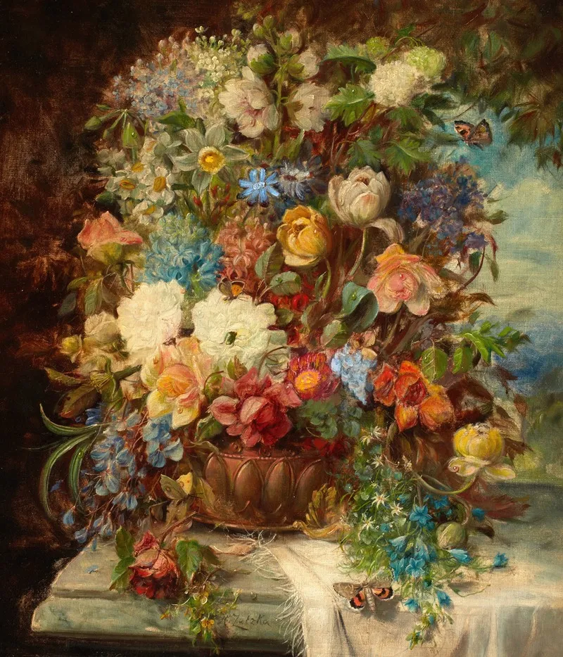 Summer Flowers On A Ledge by Hans Zatzka - Canvas Print