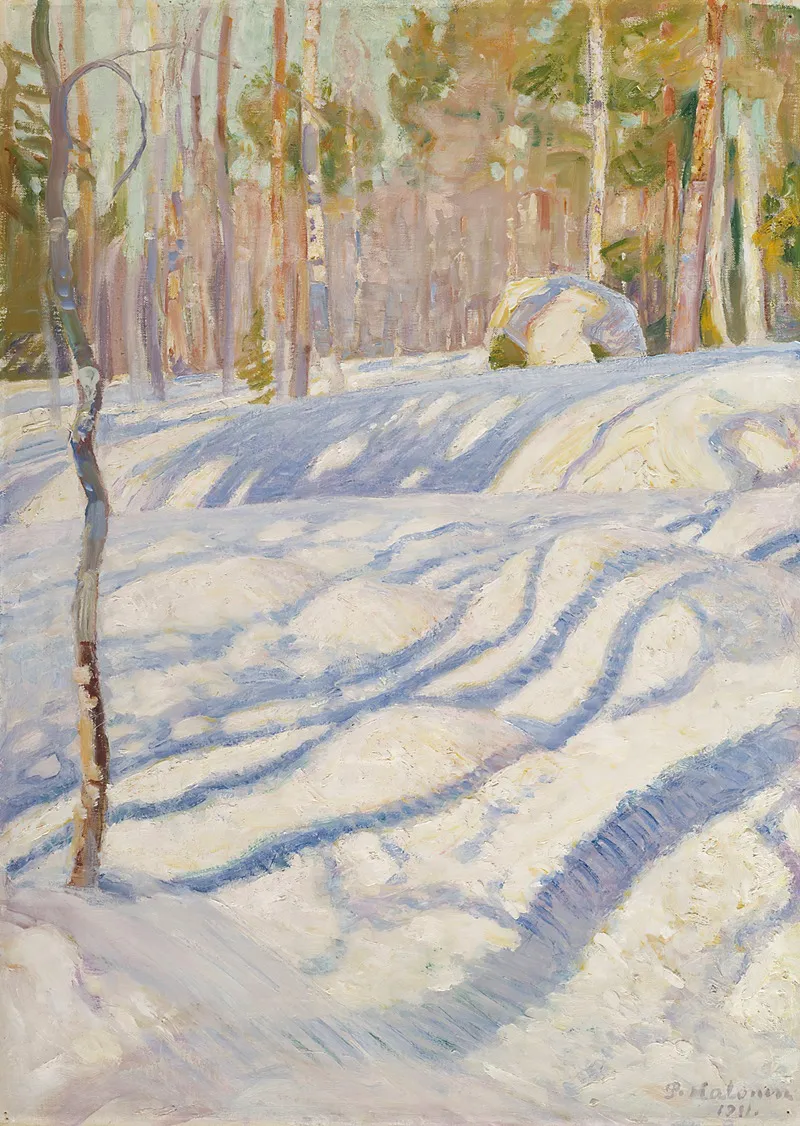 Sunlit Winter Lanscape by Pekka Halonen - Canvas Print