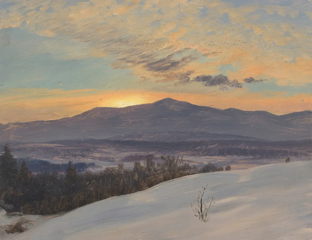 Sunset Across The Hudson Valley Winter by Frederic Edwin Church - Canvas Print