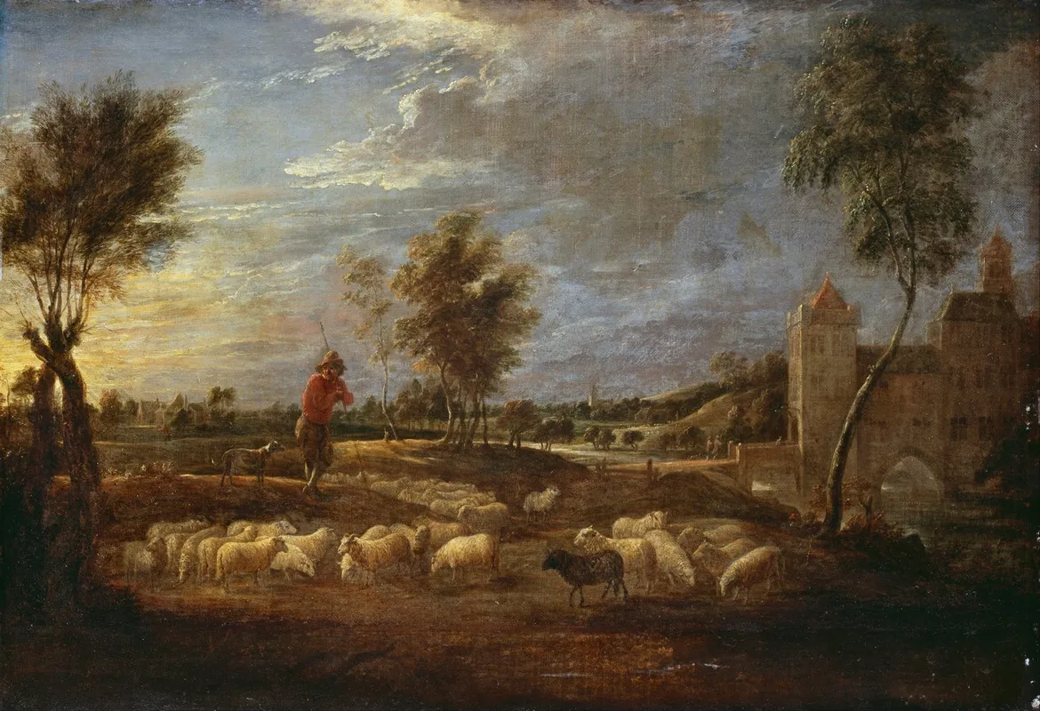 Sunset Landscape With A Shepherd And His Flock 2 by David Teniers The Younger - Canvas Print