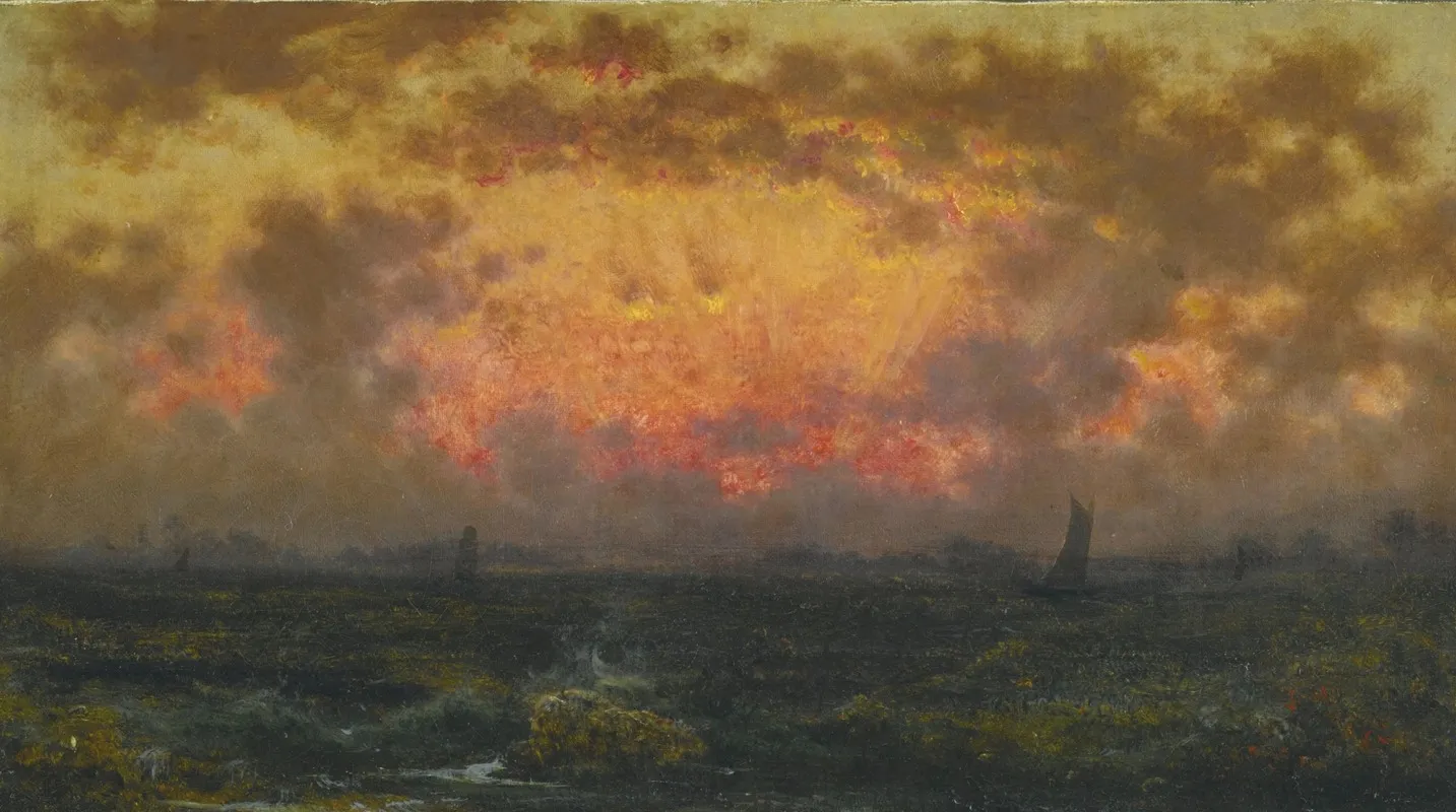 Sunset On The Coast Florida Sunset View Of New York Harbor by Martin Johnson Heade - Canvas Print