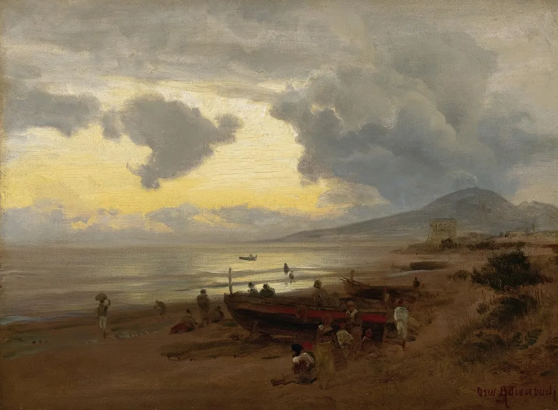 Sunset On The Shore by Oswald Achenbach - Canvas Print