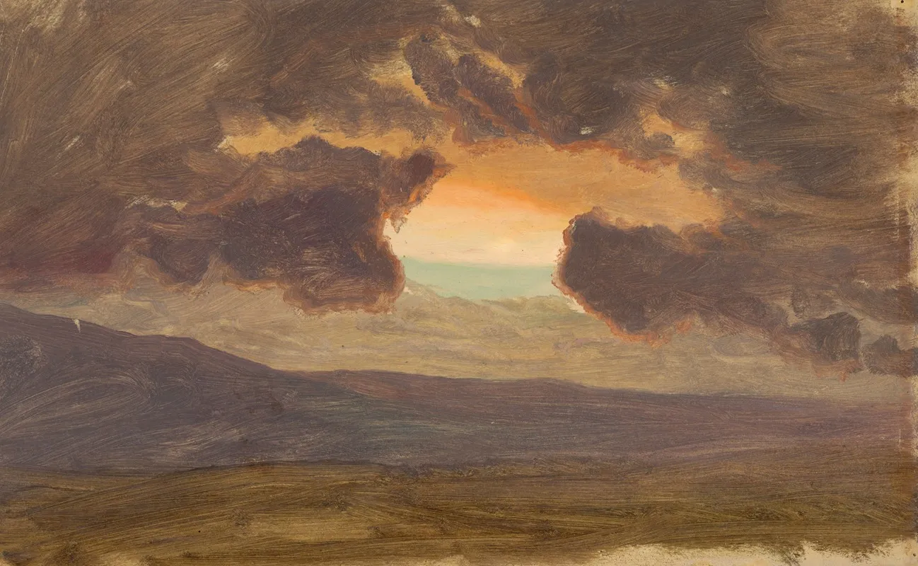 Sunset Over Bare Hills by Frederic Edwin Church - Canvas Print