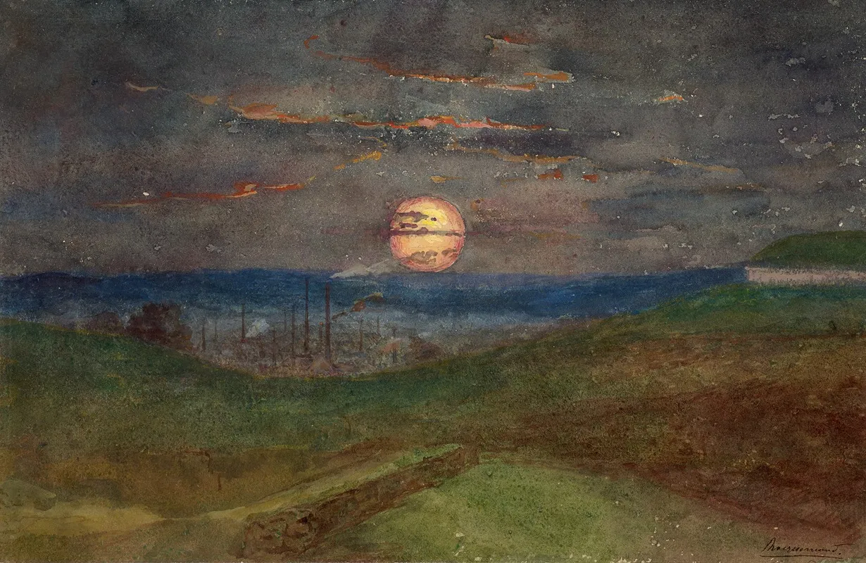 Sunset Over The Factory Chimneys by Félix Bracquemond - Canvas Print