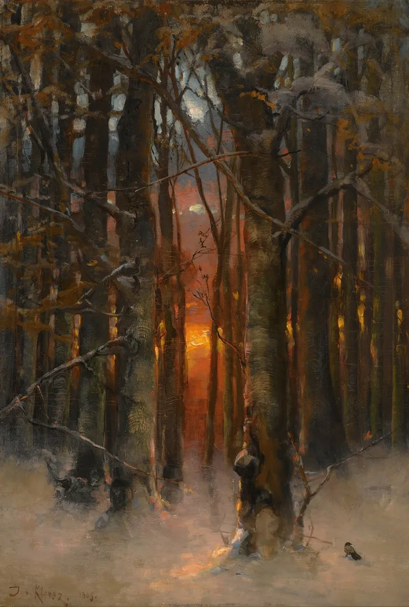 Sunset Through The Trees by Julius Sergius Klever - Canvas Print