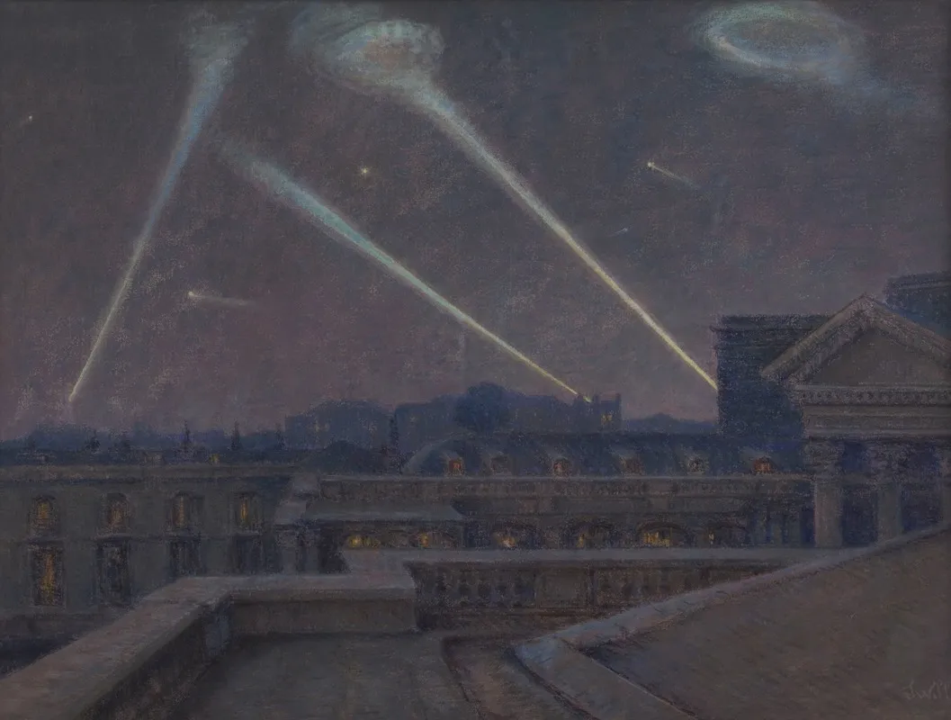 Sur Les Terrasses Du Palais Bourbon Nuit Du 29 Janvier 1916 Zeppelins by Marie-Joseph-Leon Clavel (Iwill) - Canvas Print
