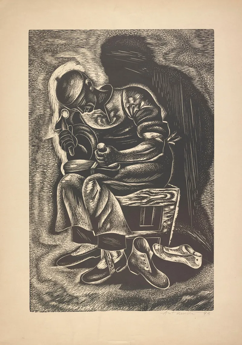 Szewc Przy Pracy by Antoni Kudła - Canvas Print