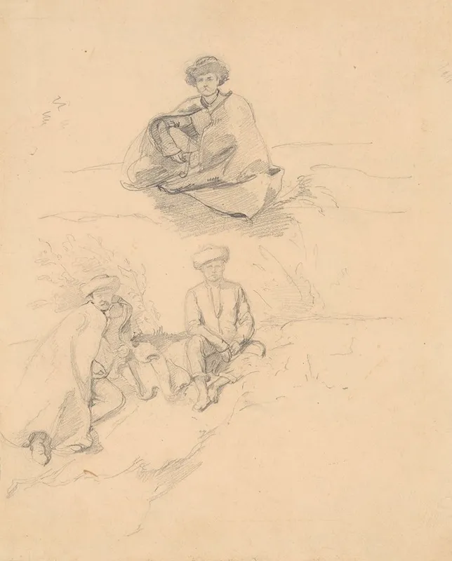 Szkice Huculow by Józef Simmler - Canvas Print