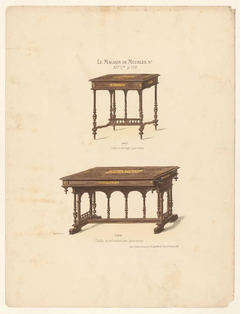 Table A Ouvrage Genre Italien Table A Colonettes Genre Italien by Victor Léon Michel Quétin - Canvas Print
