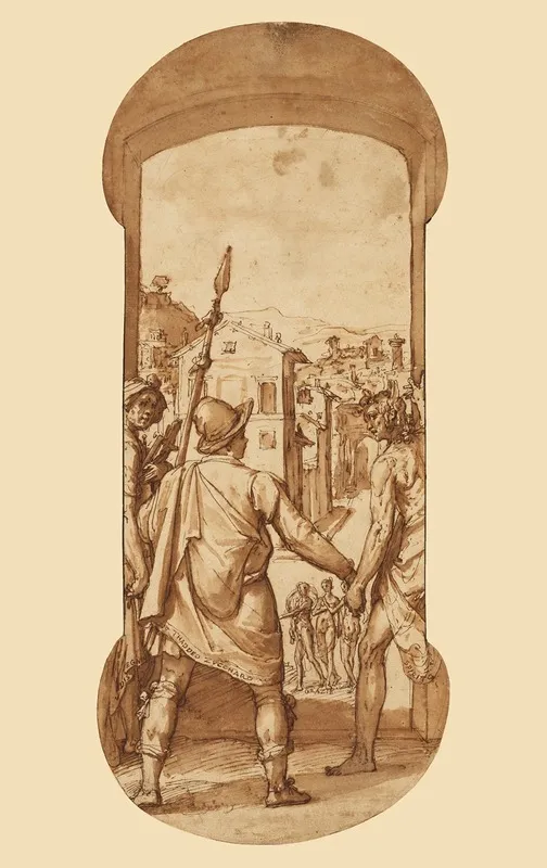 Taddeo Returns To Rome Escorted By Drawing And Spirit Toward The Three Graces by Federico Zuccaro - Canvas Print