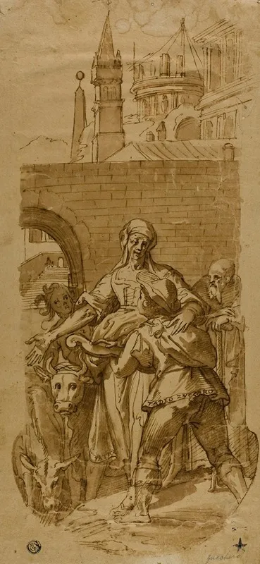 Taddeo Zuccaro At The Entrance To Rome Greeted By Servitude Hardship And Toil