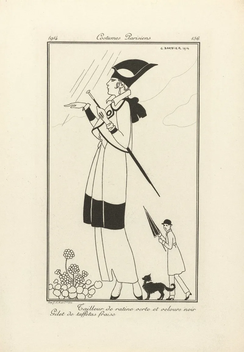Tailleur De Ratine Verte Et Velours Noir Gilet De Taffetas Fraise by George Barbier - Canvas Print