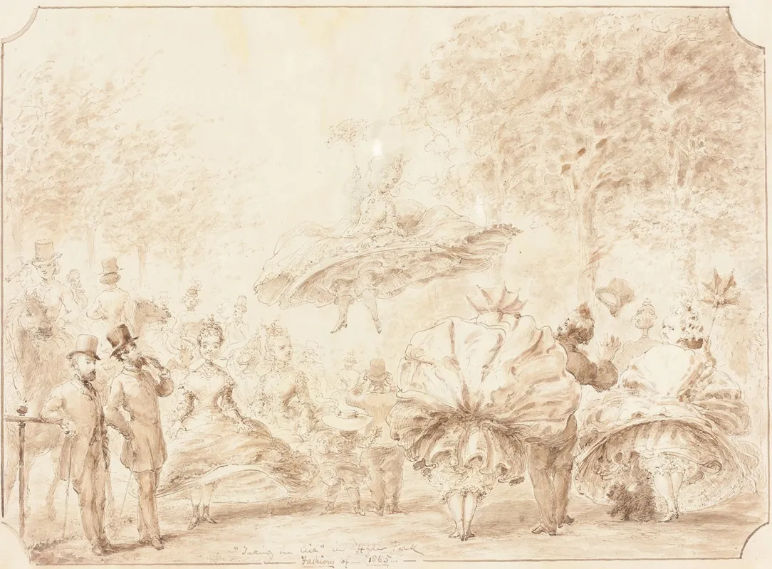 Taking The Air In Hyde Park Verso by George Cruikshank - Canvas Print