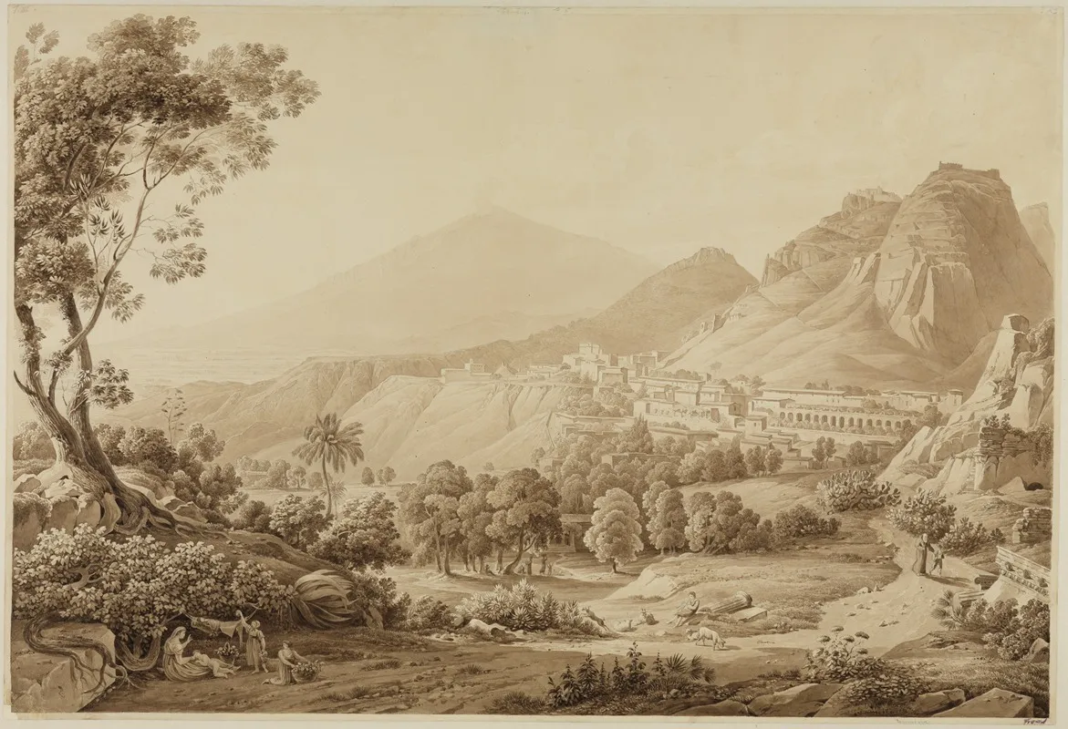 Taormina Auf Sizilien Mit Blick Auf Den Atna by Carl Ludwig Frommel - Canvas Print